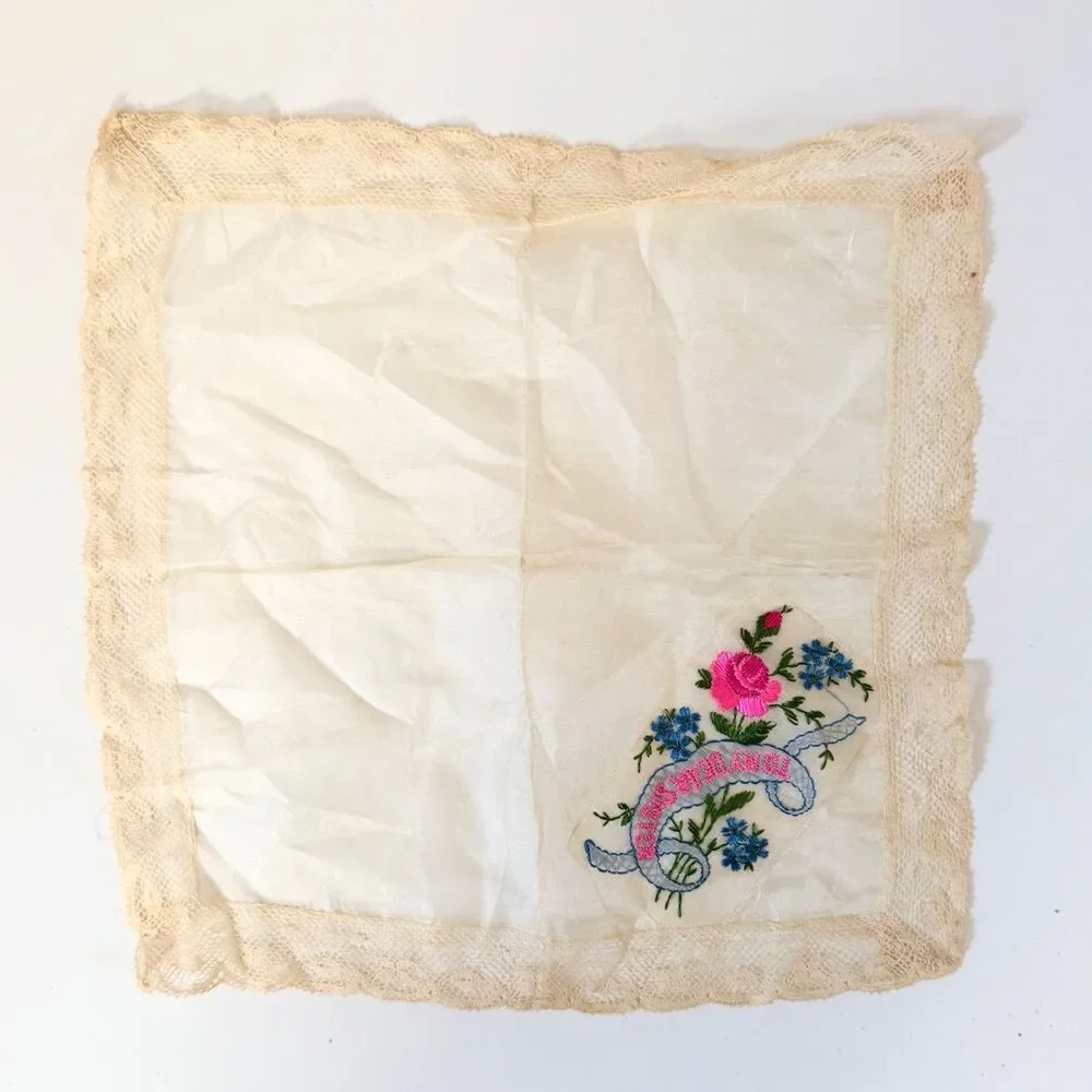 Vintage Embroidered Sister Handkerchiefs Pair Floral Lace To My Dear Sister